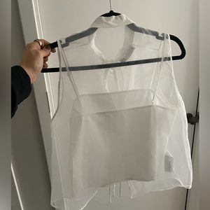 Zara white organza sheer top with silk tank attached